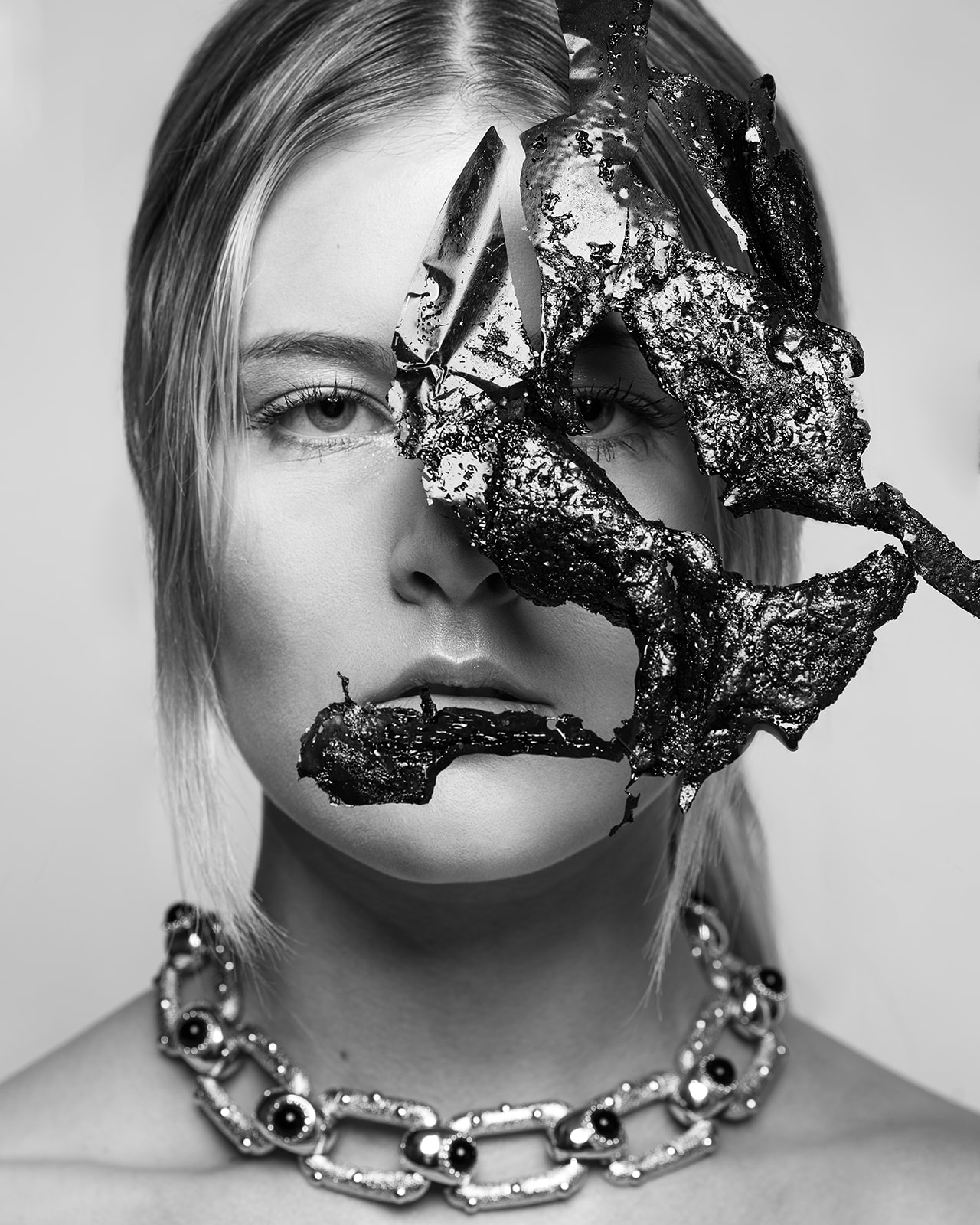 black and white reflective beauty editorial